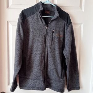 Greg Norman for Tasso Elba Mens Large Gray Full Zip Fleece Jacket Shark Logo